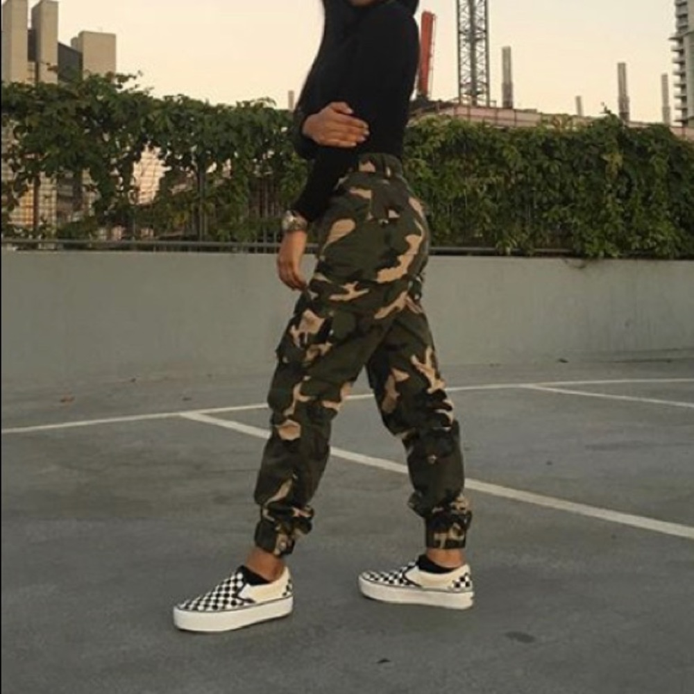 Camo print utility pants